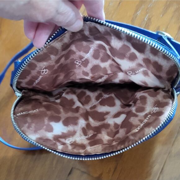 B. Makowsky Leather Bag Purse Blue Cross Body Shoulder Strap Silver Studs - Picture 13 of 16